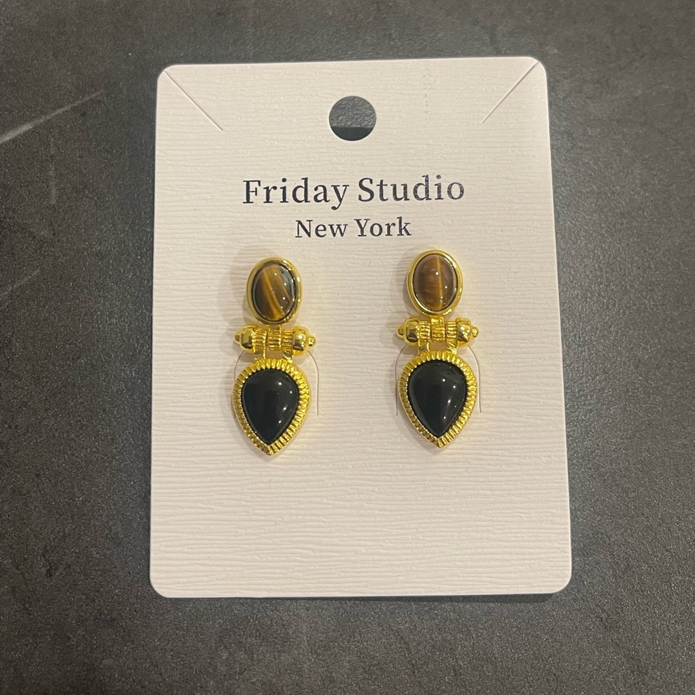 Friday Studio Black, Brown & Gold Stud Earrings